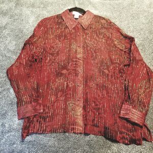 Drapers Damons Top PL Petite Silk Sheer Red Paisley Metallic Striped Whimsigoth